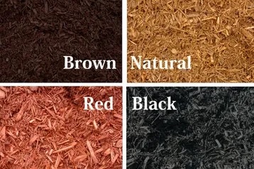 A picture of different colors of mulch.