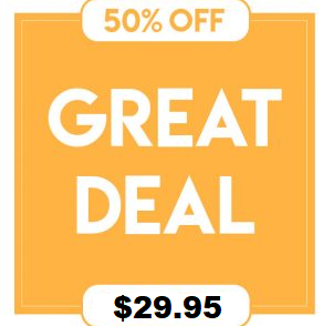 A yellow and white square with the words " great deal ".