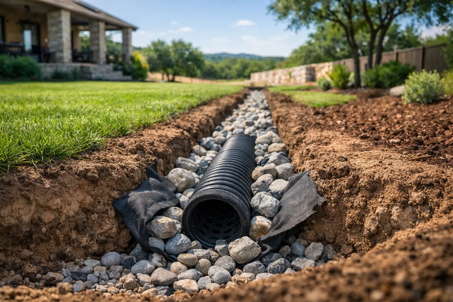 French Drain for Yard Drainage in San Antonio