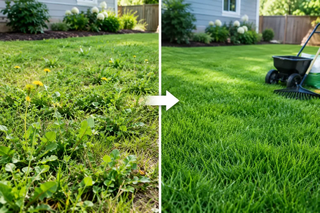 Weed-Infested Lawn Recovery Example: 8 Steps
